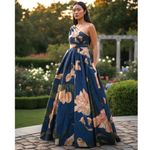 NWT ~ Long Blue & Pink Floral 1 Shoulder Gown ~ Lace Up Back ~ Size XS Photo 1