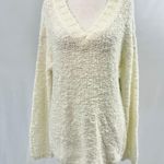 Susina New Fluffy Boucle Knit Sweater V-Neck Long Sleeve Pullover White Snow Photo 2