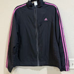 Adidas Women's XL Black Track Jacket Pink Stripes Full Zip Lightweight Coat Photo 0