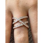Rose Gold Criss Cross Ring with‎ Rhinestones Statement Band Ring Size 7 Photo 1