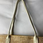 UNBRANDED STRAW PURSE WITH YELLOW PINEAPPLE CLOTH LINING OFF WHITE STRAPS Tan Photo 4
