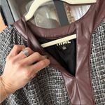 THML tweed mini dress faux leather a-line pockets short puff sleeve office Photo 7