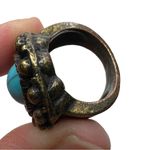 Faux Turquoise Oval Cabochon Antique Gold Tone Ring Size 6 Photo 7