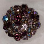 Vintage Round Pink Purple & AB Austrian Crystals Stones Austrian Brooch Pin Photo 1