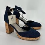 a.n.a Worthington Womens Panama Block Heel Ankle Strap Pumps in Dark Denim size 6.5 Photo 1