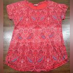 Lucky Brand  Women’s Size L Paisley Split Back Tee Short Sleeve Reddish Orange Photo 0