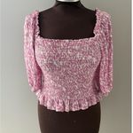 Lush Clothing Lush Milkmaid Top Size Small Pink Babydoll Smocked Puff Sleeve Crop Ruffle Photo 0