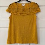 Sézane Lucette 100% Linen Blouse Saffron Yellow Lace Ruffle Top Size Small Shirt Photo 5