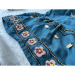 Anthropologie Luzia Cropped Cami Embroidered Beaded Teal Floral Boho Size Xs Photo 4