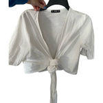 SHEIN White Tie Front Crop Top Short Sleeve Blouse Photo 0