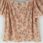 Kit & Sky Lightweight Mesh Floral Print Puff Sleeve Sweat Heart BabyDoll Top Pink Size L Photo 6