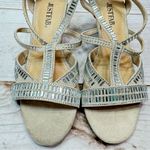 Just Fab Lilian Beige Strappy Wedge Sandals with Mirror Rhinestones Size 6 Photo 5
