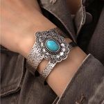 Vintage style turquoise and silver metal open cuff bangle. New Photo 0