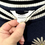 Splendid X Margherita Sweatshirt Womens Small Blue Velour Floral Daisy Oversized Photo 1