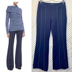 Derek Lam ‎ Contrast-Seam Flare Trousers Navy Blue Photo 1
