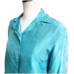 Partners Women’s Vintage 100% Silk Shirt Teal Long Sleeve Shoulder Pads Small Blue Photo 3