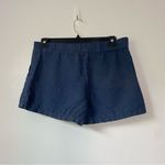 Krisa  Navy Blue Draw String 100% Linen Shorts Photo 3