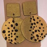 Gold Shimmer and Black Dotted Retro Boho Clay Earrings Photo 2