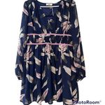 Entro  large womens feather print ruched empire waist with lavender velvet trim Photo 0