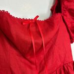 Reformation Marella Linen Puff Sleeve Dress Red US 10 Photo 7