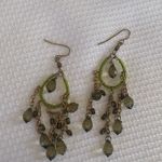 Green and Gold Beaded Dangle Chandelier Drop Earrings Photo 1