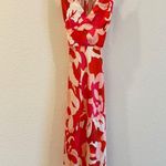 Lulu’s Front Page Hues Coral Multi Floral Print Satin Midi Dress Size Medium Orange Photo 2
