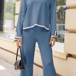 2 Piece Long Sleeve Knit Sweater Lounge Set Blue Size XS Photo 3