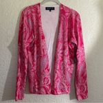 Jones New York  Silk Blend Bright Pink Paisley‎ Size Medium Cardigan Sweater NWT Photo 7