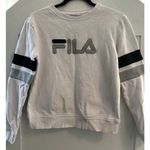 FILA Vintage  Cropped Sweatshirt White Pullover Long Sleeve Crew Neck Womans Sz S Photo 2