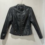 Baccini  Faux Black Leather Jacket Size Petite Medium Biker Zip Photo 2