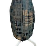 Theia Sheath Abstract Plaid Cocktail Dress Size 2 Gold Black Cap Sleeve Luxury Photo 4
