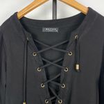 Maven West Black Lace-Up Neckline Long Bell Sleeve Mini Shift Dress Photo 2