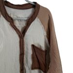 Aerie Pool to Party Gauzy Cover Up Shirt Oversized Tan Colorblock Womens XXL Photo 1