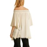 Umgee  Womens Blouse Size Medium Cream Off‎ Shoulder Lace Trim Boho NEW Photo 3