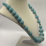 Vintage Turquoise Beaded Necklace With Silver Clasp Striped Vintage Bead Look Blue Photo 4