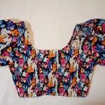 Aura My Hope Haven Navy Floral Print Puff Sleeve Cotton Crop Top Shirt Blouse Photo 4