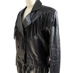 None VTG 70s Genuine Black Leather Jacket w/ Fringe Womens Sz M Made in Argentina Photo 6