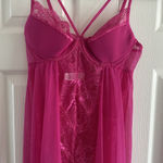Escante Pink Lingerie Medium Babydoll Sheer Lace Full Cup Support Sexy Chemise Photo 0