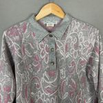Vintage Paisley Sweatshirt Polo Women Gray‎ Metallic Pink Long Sleeve Medium Top Gray Photo 2