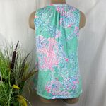 Lilly Pulitzer  Essie Blue & Pink Print Sleeveless 97864 Top M Photo 3