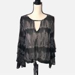 Vintage Havana  Ruffle Sleeve Knot Front Sheer Top Blouse Medium Tie Dyed Keyhole Photo 1