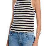AQUA  Women's Striped Sleeveless Knit Sweater Tank‎ Top Round Neck Beige Black Photo 0