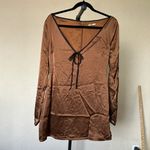 House Of CB  Sakina Long Sleeve Satin Minidress Espresso‎ Coffee Brown NWOT sz M Photo 3