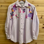 Bonjour Vintage  Size Lavender Abstract Floral Button Up Lagenlook Top Photo 0