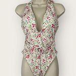 Lulus Womens size Medium Vacation Calling White Floral O-Ring One Piece Swimsuit Photo 1