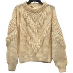 Vintage Hand Knot 100% Wool Cream Fisherman Sweater Thick Cable Knit Pullover M Size M Photo 0