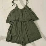 Aerie  Sleeveless Green Tiered Gauze Lace Trim Boho Romper w/Pockets Women’s XS Photo 3