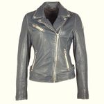 Mauritius Biker Moto Rock Grey Blue Leather Jacket | Medium 8 Photo 12