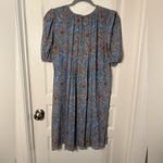 Anthropologie Satin + Babi Marina Blue Floral Puff Sleeve Summer Dress Sz 4 Photo 4