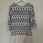Black Blue White V neck Graphic 3/4 Sleeve Resort Tunic Beach Coverup sz M Size M Photo 4